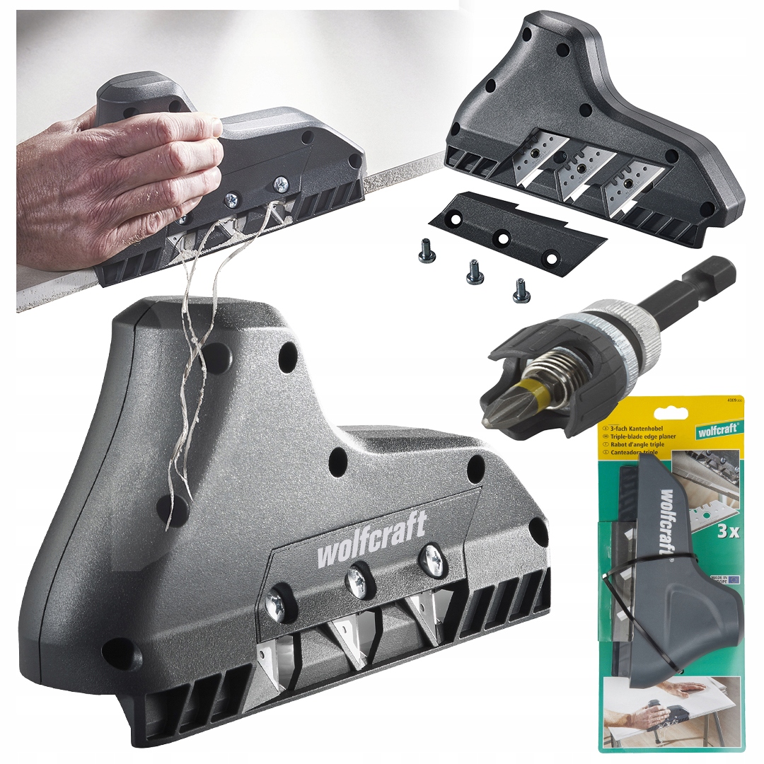 Zestaw Strug Do Płyt Gk Fazownik 45° Uchwyt Do Bitów Wolfcraft 8637000