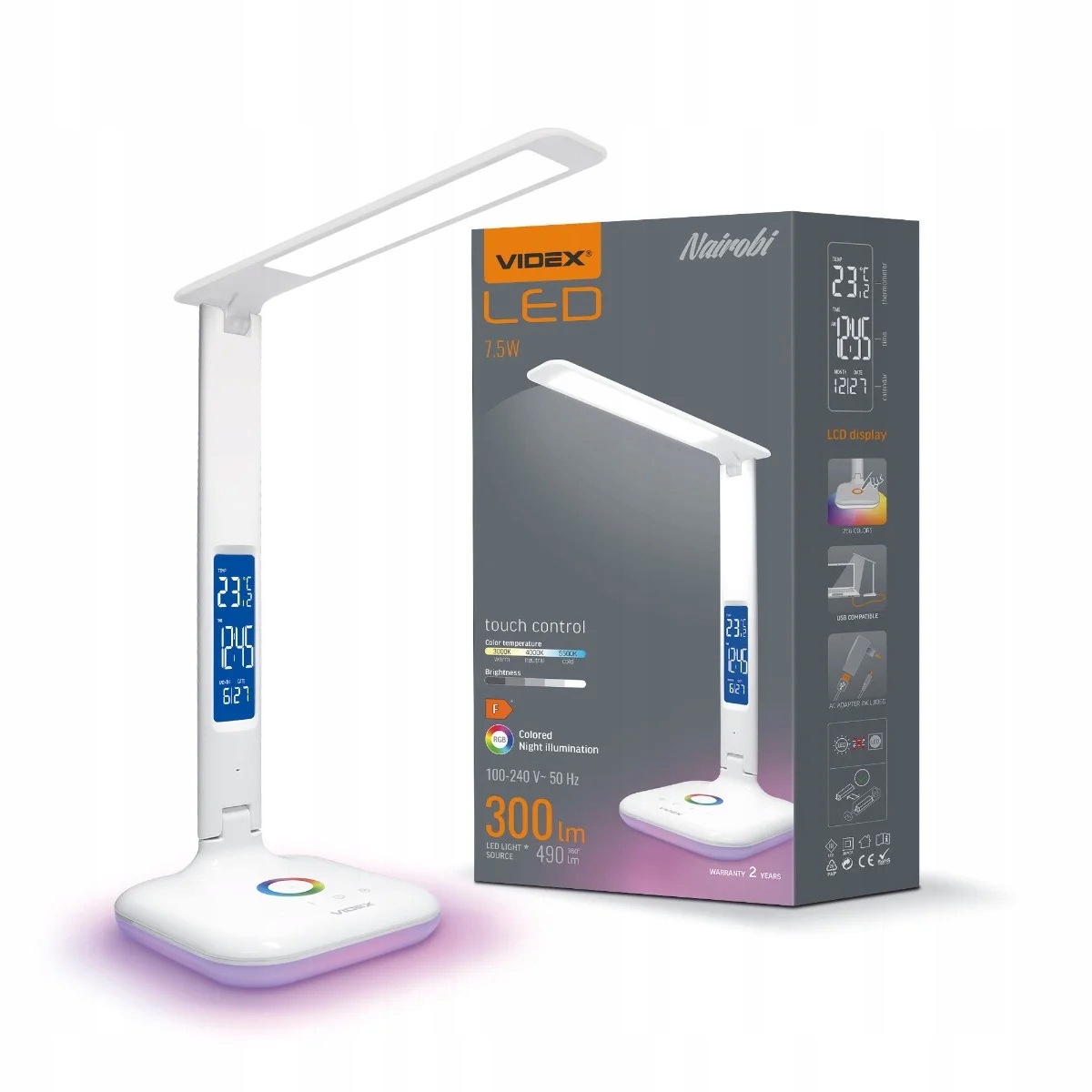 Stolná Led lampa Rgbw biela s dotykovým displejom, zmena farieb Videx