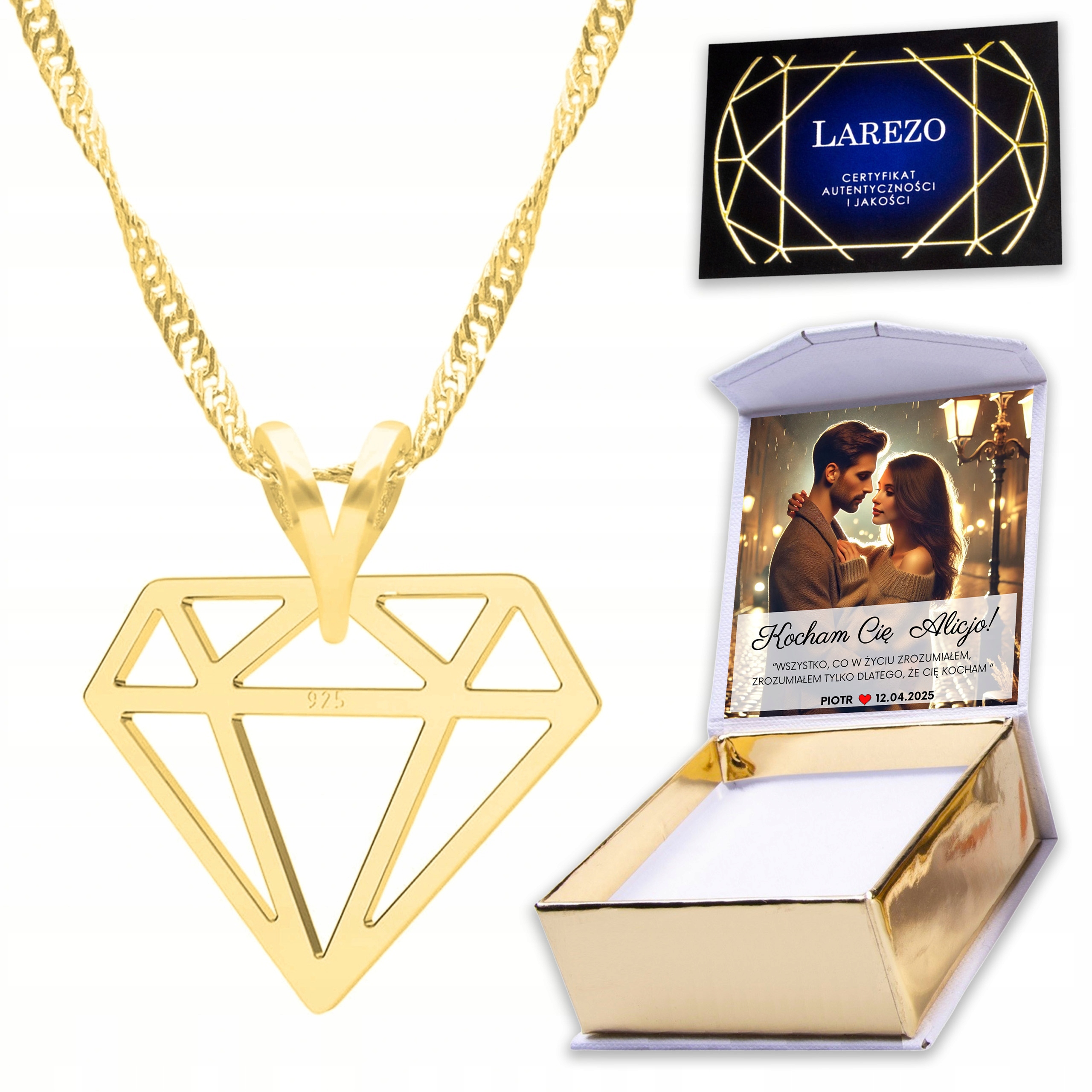 Zlatý náhrdelník 925 s diamantem Diamencik Plech Diamant Klenot Potisk