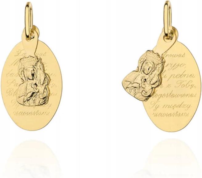 Zlatý medailon 585 Panna Maria Čenstochovská gravírování s modlitbou Zdrowaś Mario