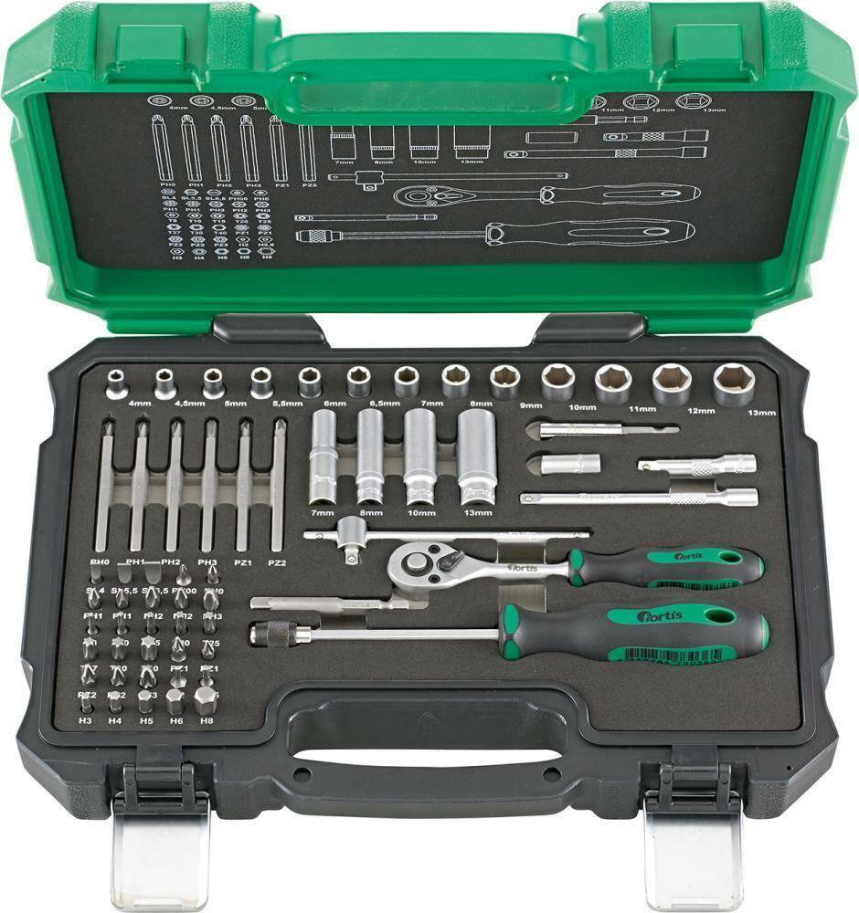 Sada 61-dielnych zástrčkových kľúčov Fortis 1/4"