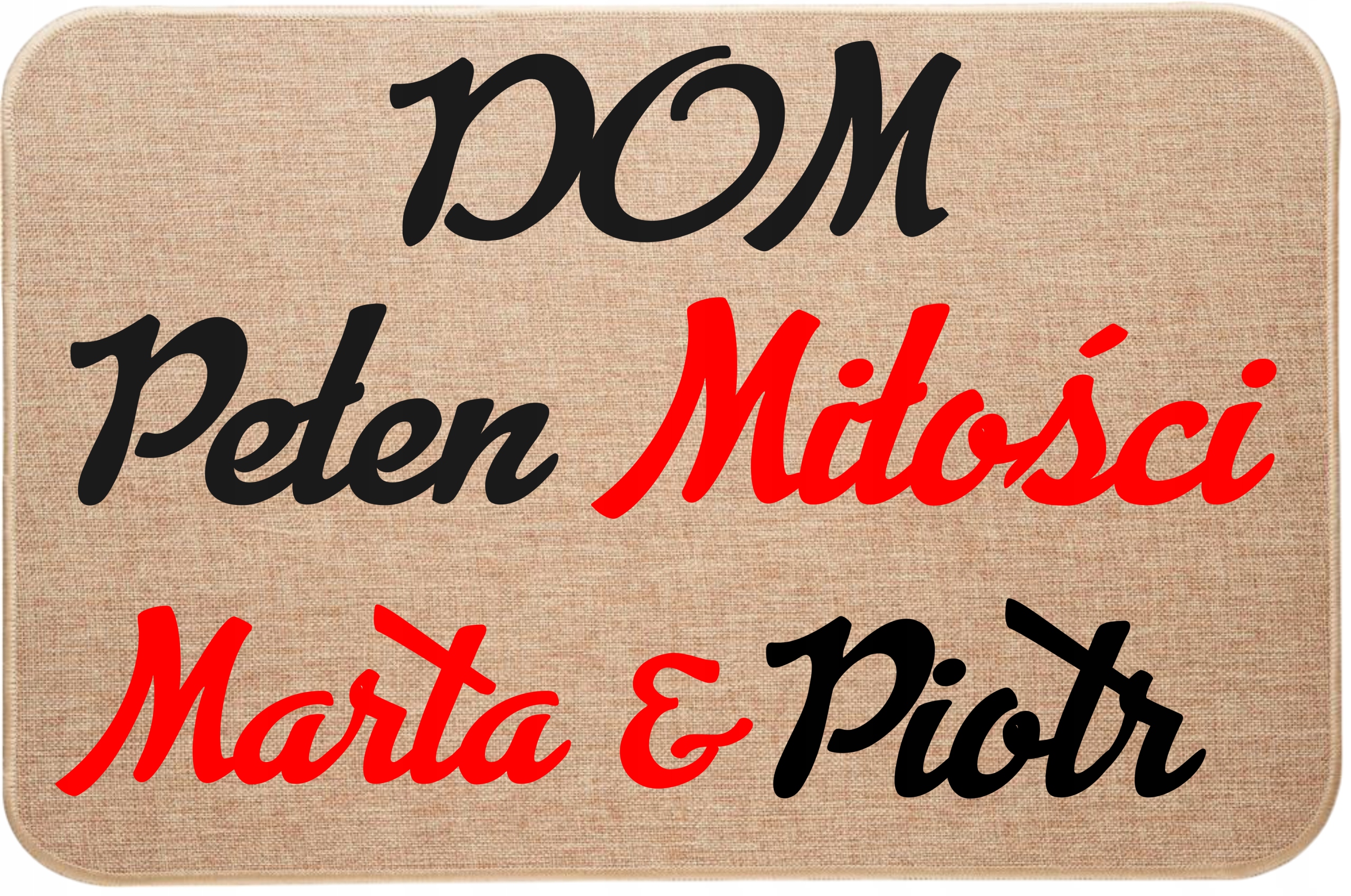 Lněná rohožka před dveřmi Dům plný lásky vaše jména Valentýna