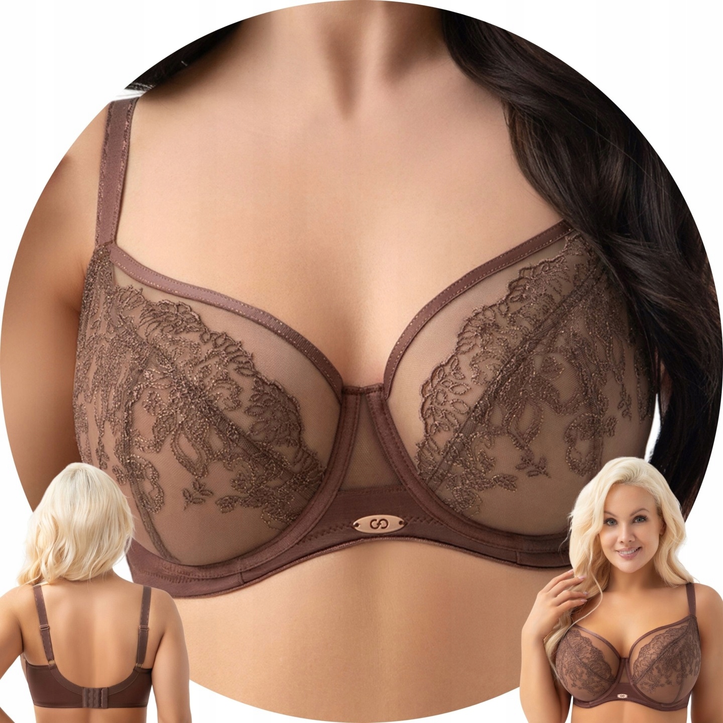 Měkká podprsenka Gorsenia G019 Frida s velkým poprsím, vyšívaná, hnědá, 65 g