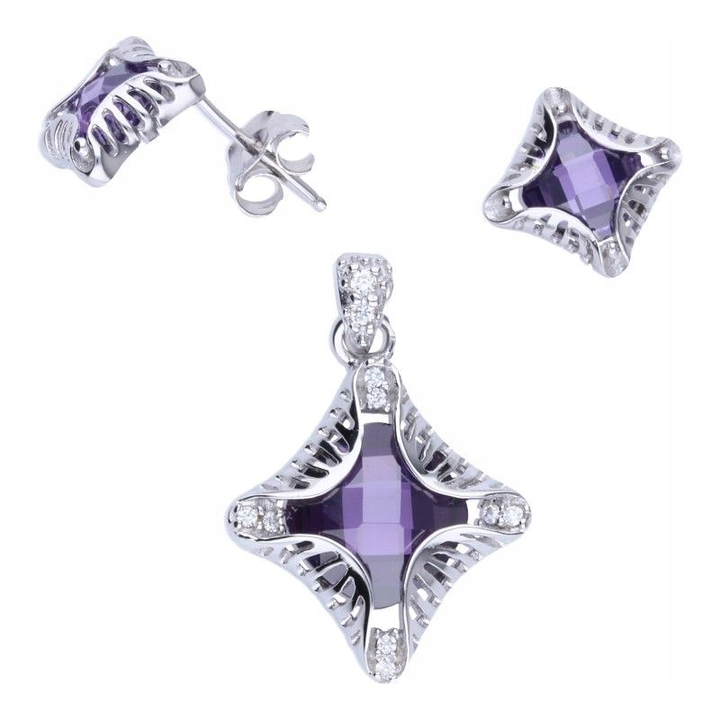 Sada stříbrných šperků 925 s fialovobílými zirkony jako dárek
