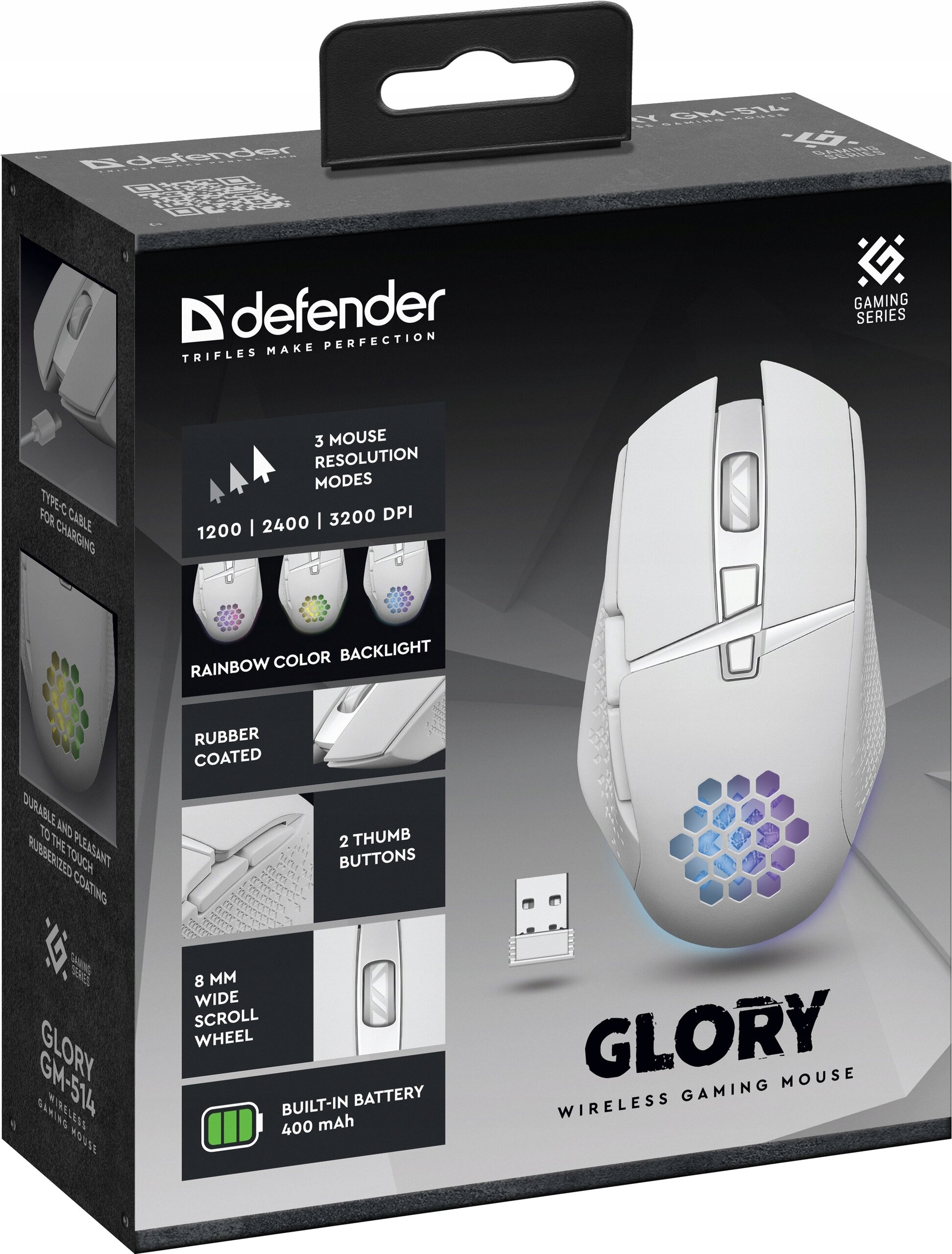 MYSZ DEFENDER GM-514 GLORY OPTIC RF RGB 3200dpi 7P BIAŁA — 15