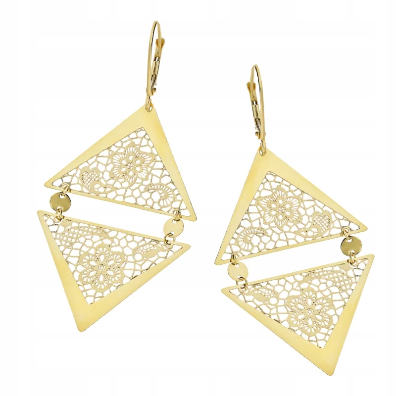 Dámské zlaté náušnice 585 s prolamovanými trojúhelníky, dárek 3,62 g