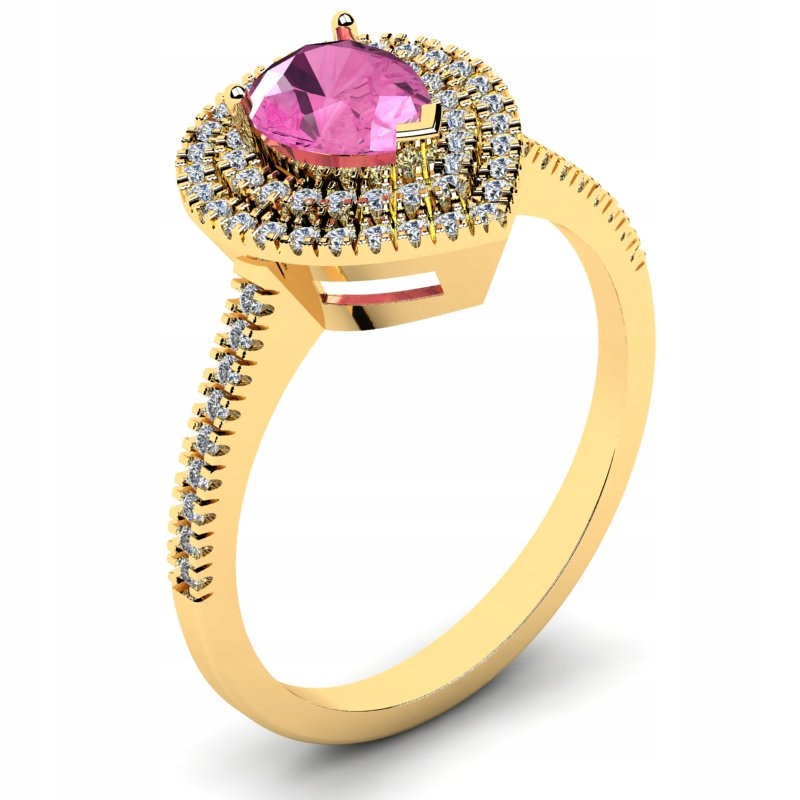 

Pierścionek Złoty Koktajlowy Z Różową Cyrkonią