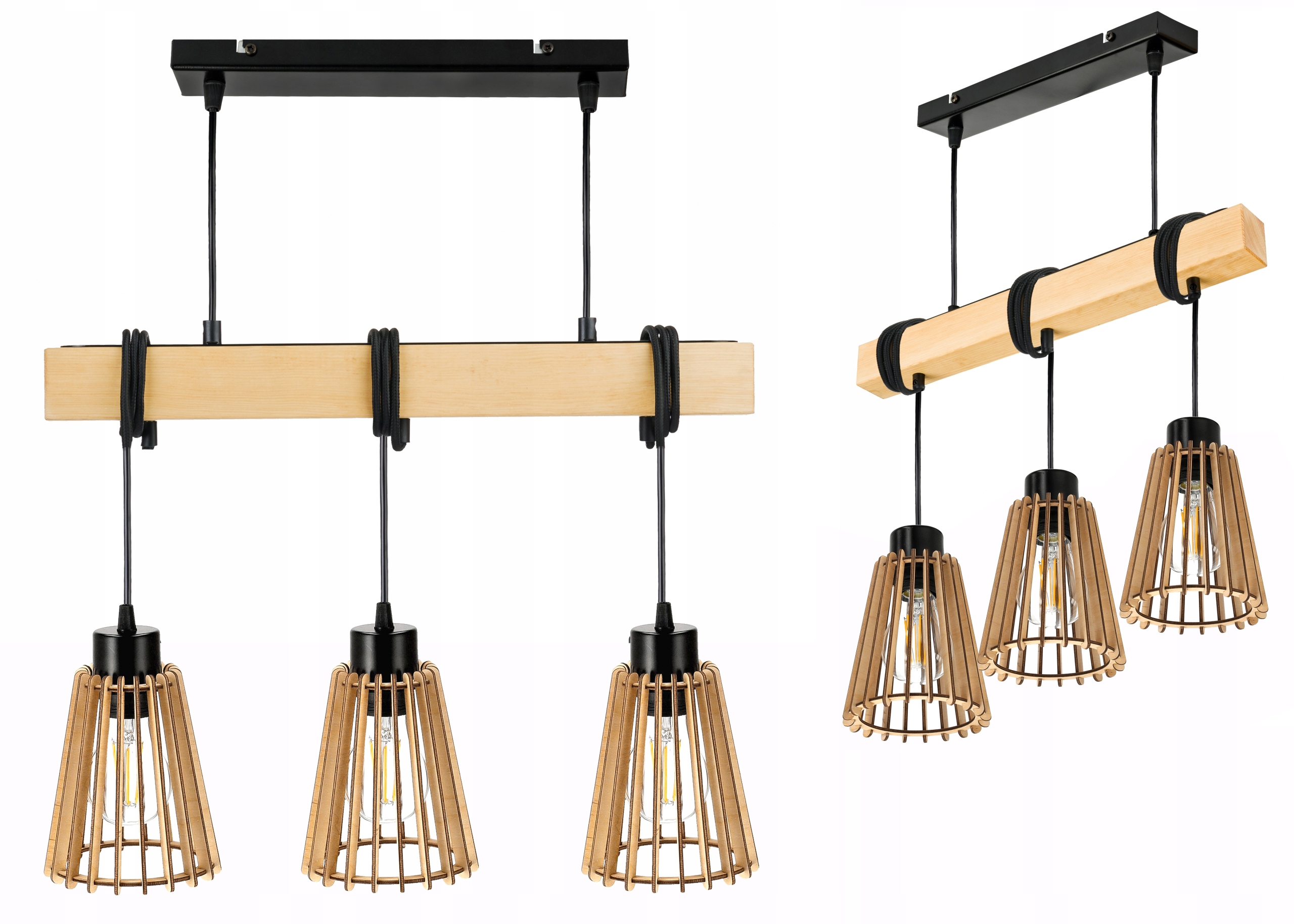 Dřevěná závěsná stropní lampa Lustr Zwis Loft Dřevo na 3x E27