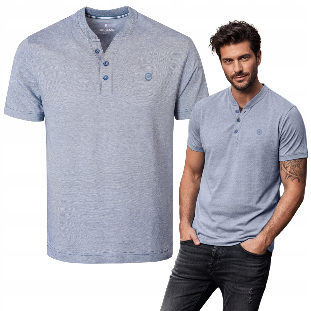 T-shirt Męski Koszulka w Serek Szaroniebieski Bawełna Totail XL Pako Jeans