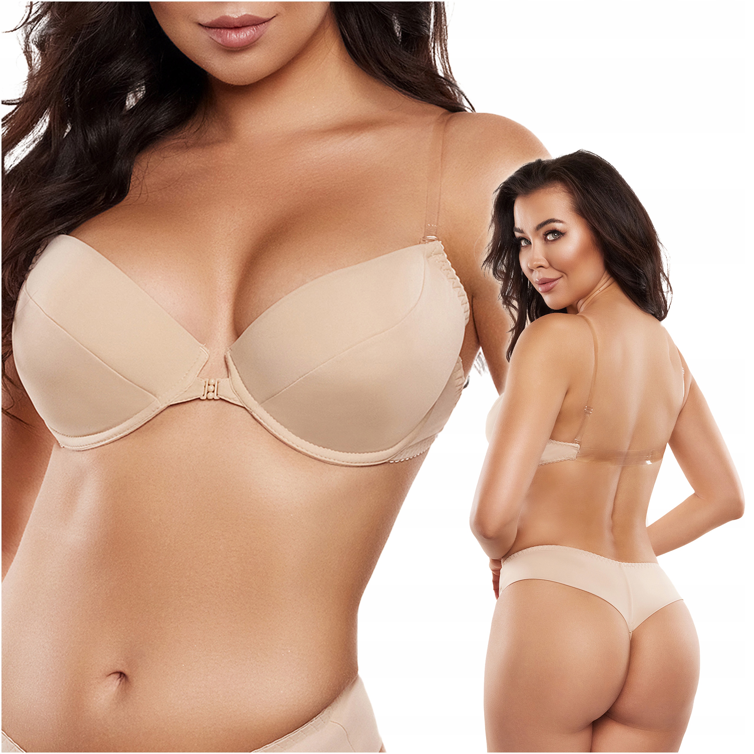 Biustonosz Beżowy Push Up Ecru 65C Silikonowy Tył Stanik Bra Axami V-5790