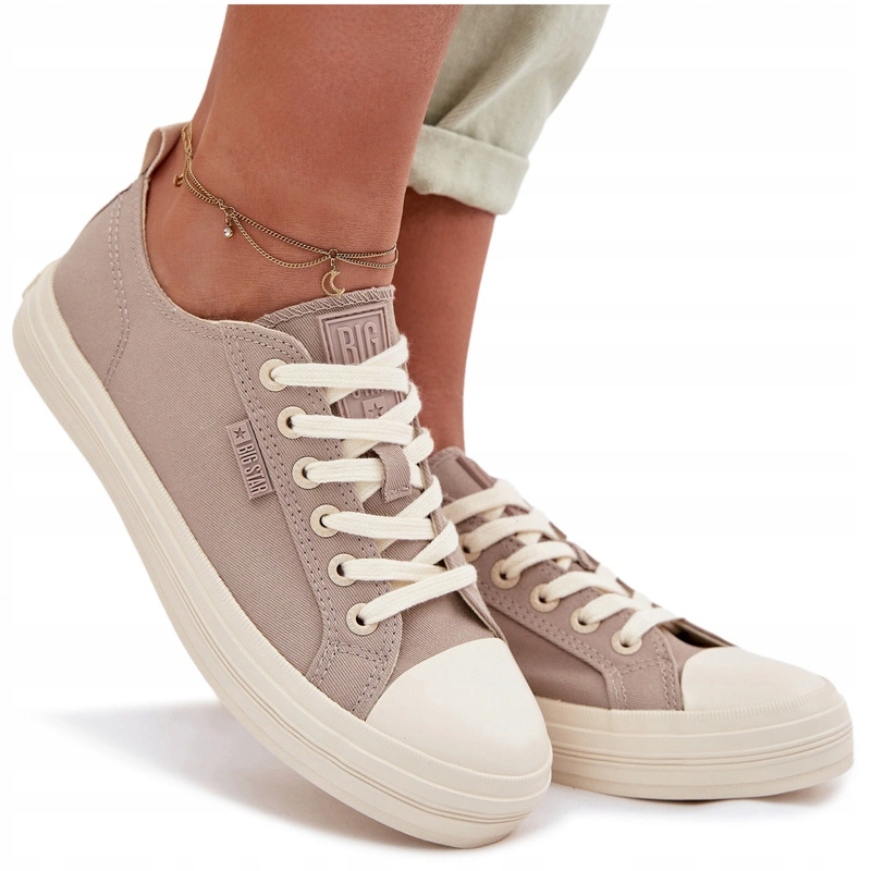 Dámské Nízké Tenisky Big Star Šněrovací Látkové TT274819 Šedé 37