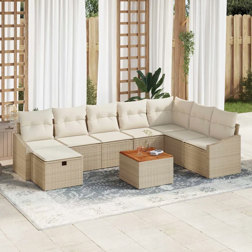 vidaXL Sada zahradních pohovek s polštářem 9 pcs Béžová Poly ratan
