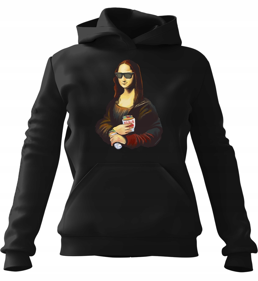 pánská mikina s kapucí Mona Lisa s kebabem Černá L pro něj muže manžela C