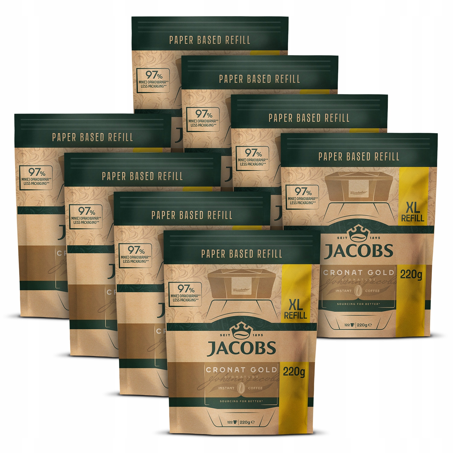 Zestaw kawa rozpuszczalna Jacobs Cronat Gold refill XL zapas 8x 220 g