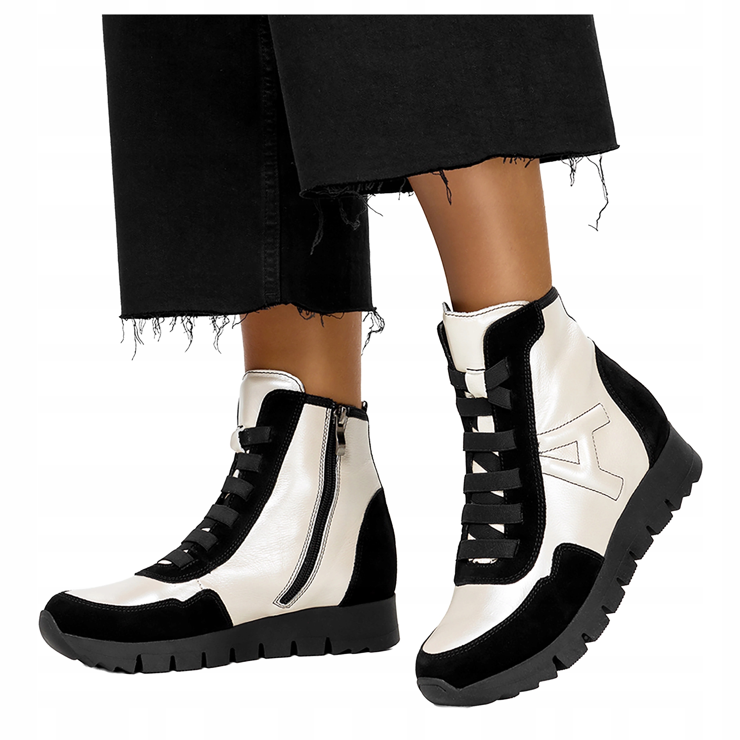 Dámské Kotníkové Boty Ecru Tenisky Pohodlné Módní Šněrovací Kožené Polské vel. 41