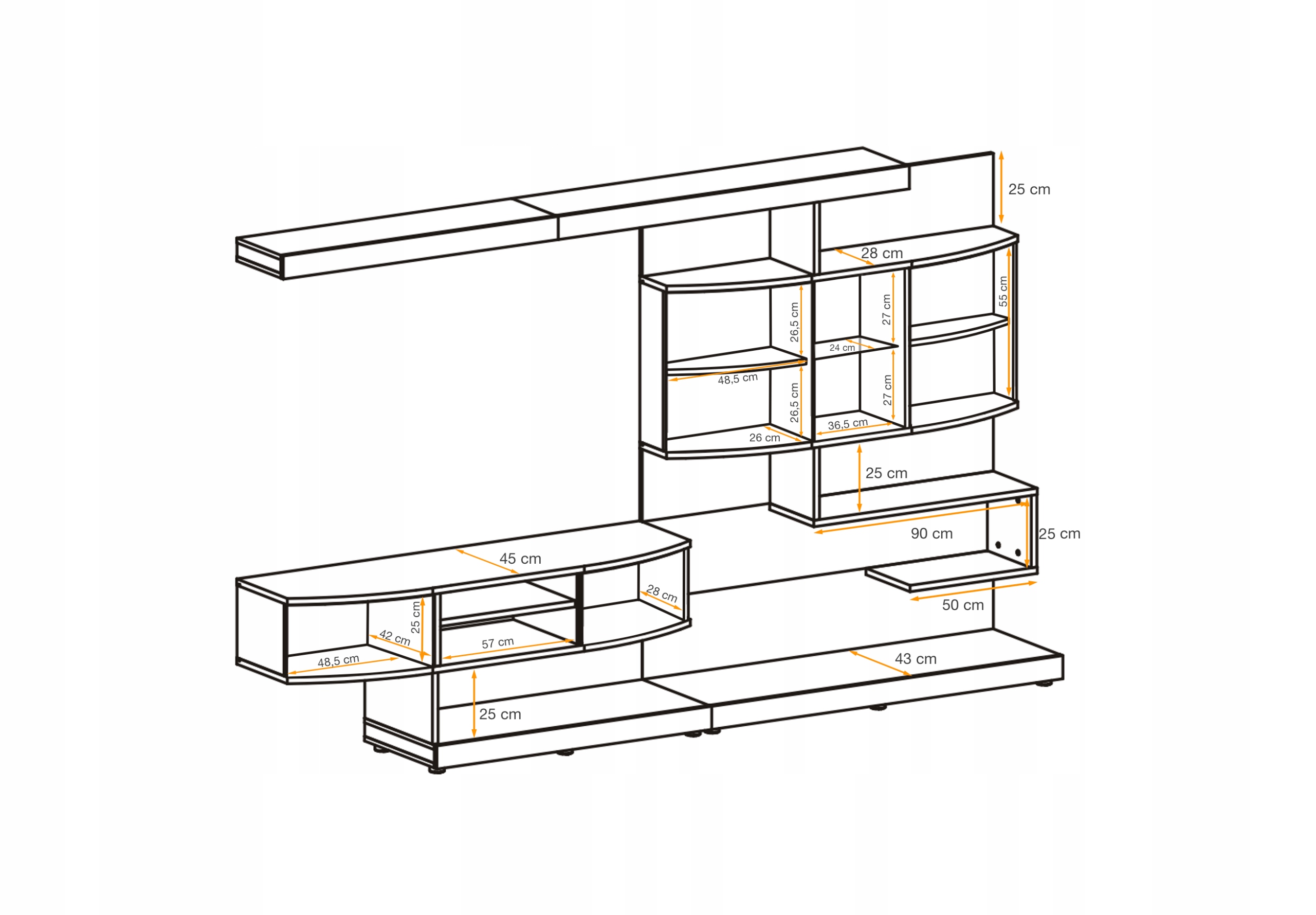 MEBLOŚCIANKA PALMO FRONTY GIĘTE PVC + LED Kolor mebla wielokolorowy