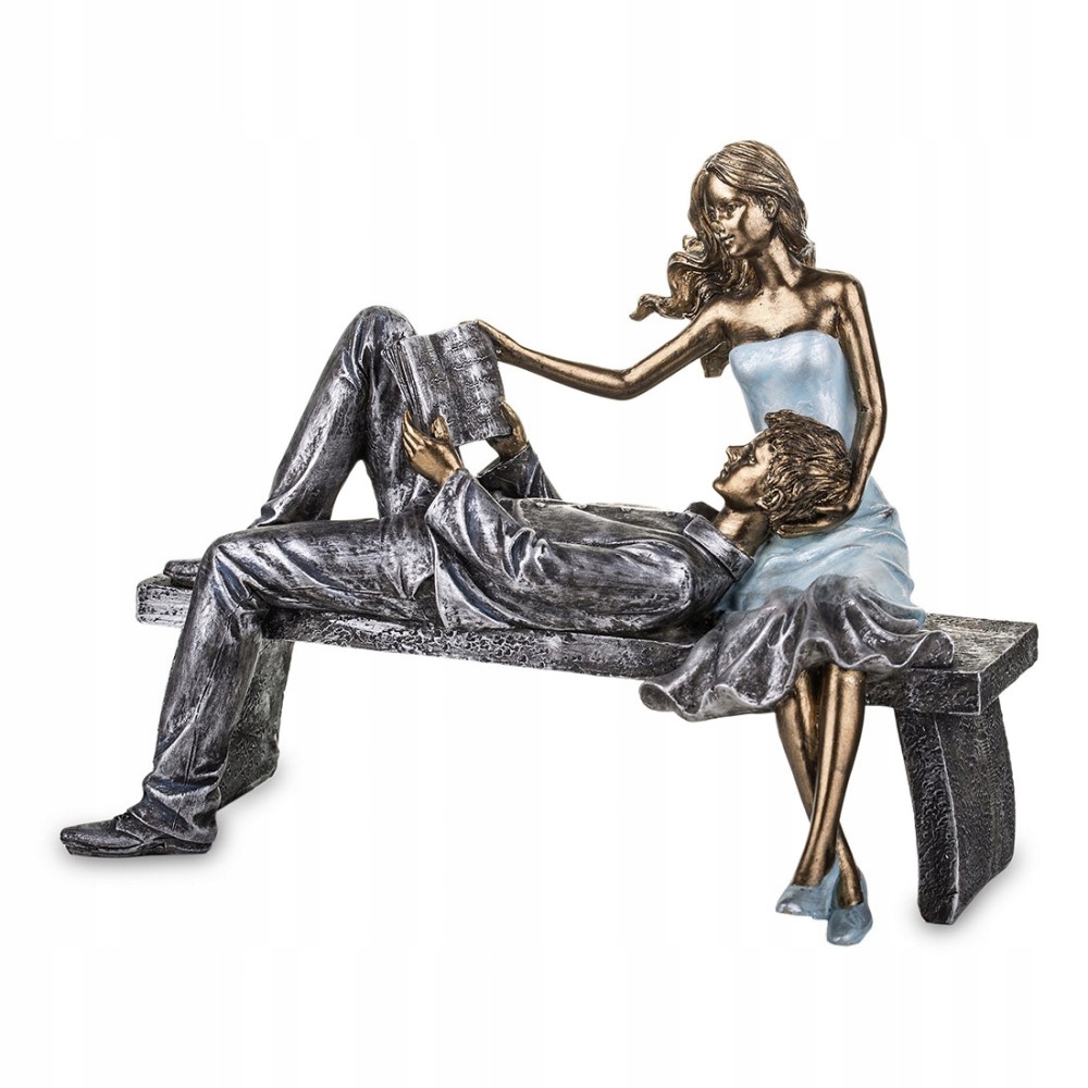 FIGURKA PARA SIEDZĄCA NA ŁAWCE GRAFITOWA ZŁOTA