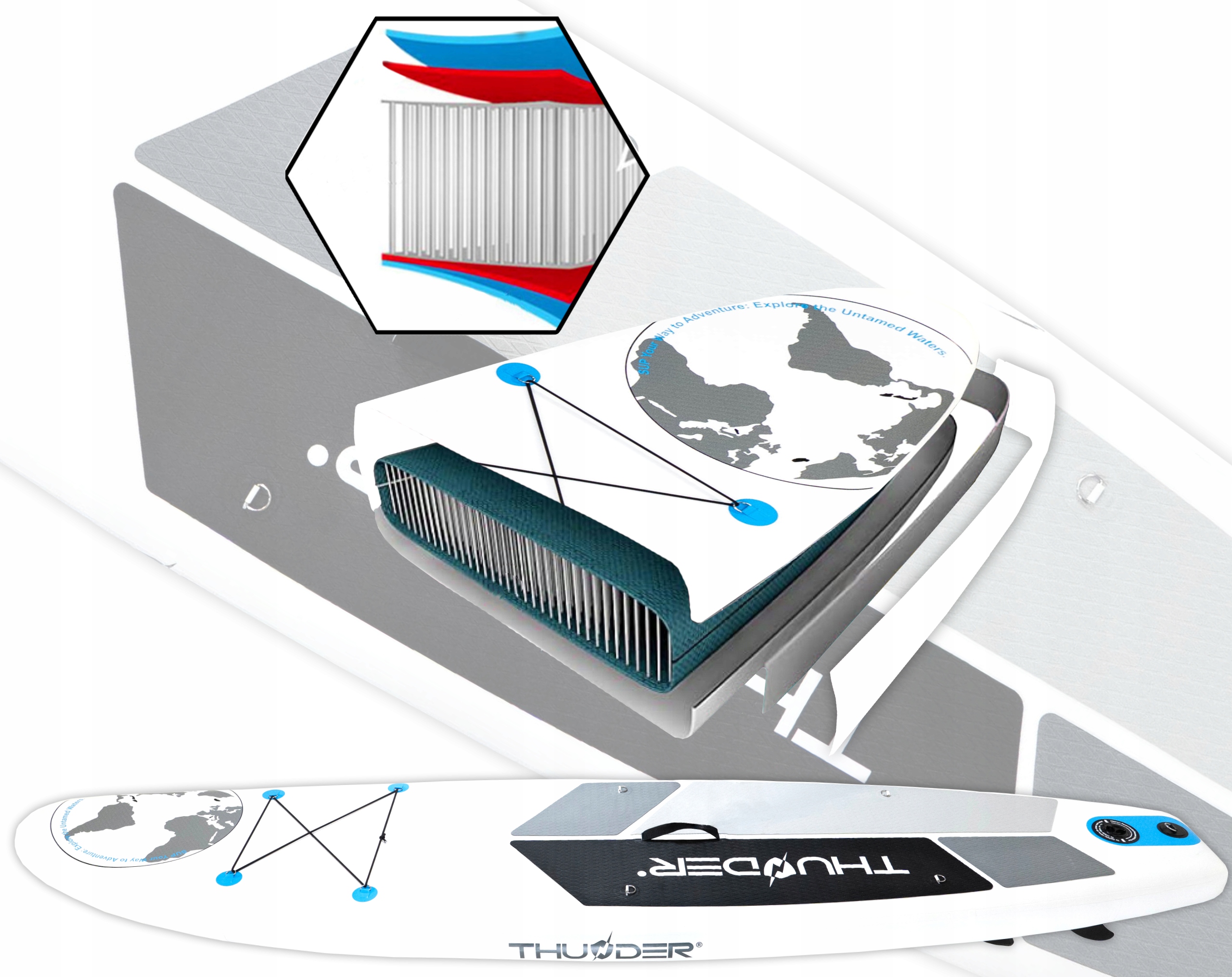 Stabilna DESKA SUP 320CM nadmuchiwana BEZPIECZNA zestaw + krzesełko Model PLANET BLUE