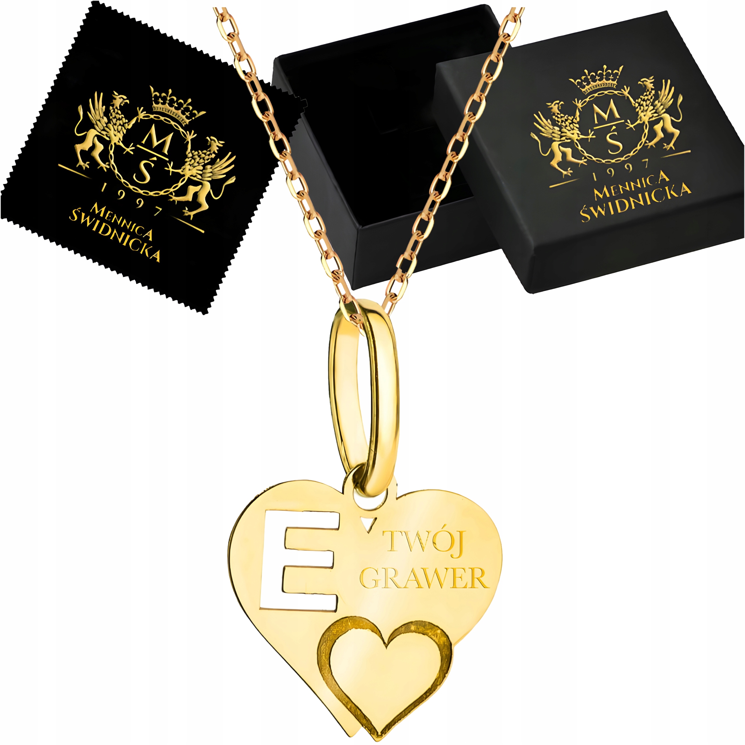 Zlatý Řetízek Srdce s písmenem E Zlato 585 Dámský náhrdelník Gravírování Bonus