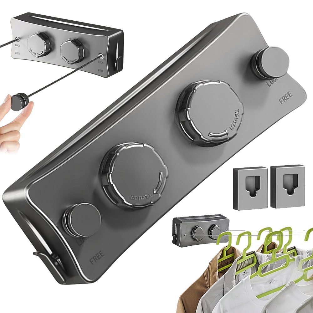 Levně Vysouvací Lanko Na Prádlo Srolovatelné, Dvojité Lanko Nevyžaduje Žádné Otvory, Šedá Barva