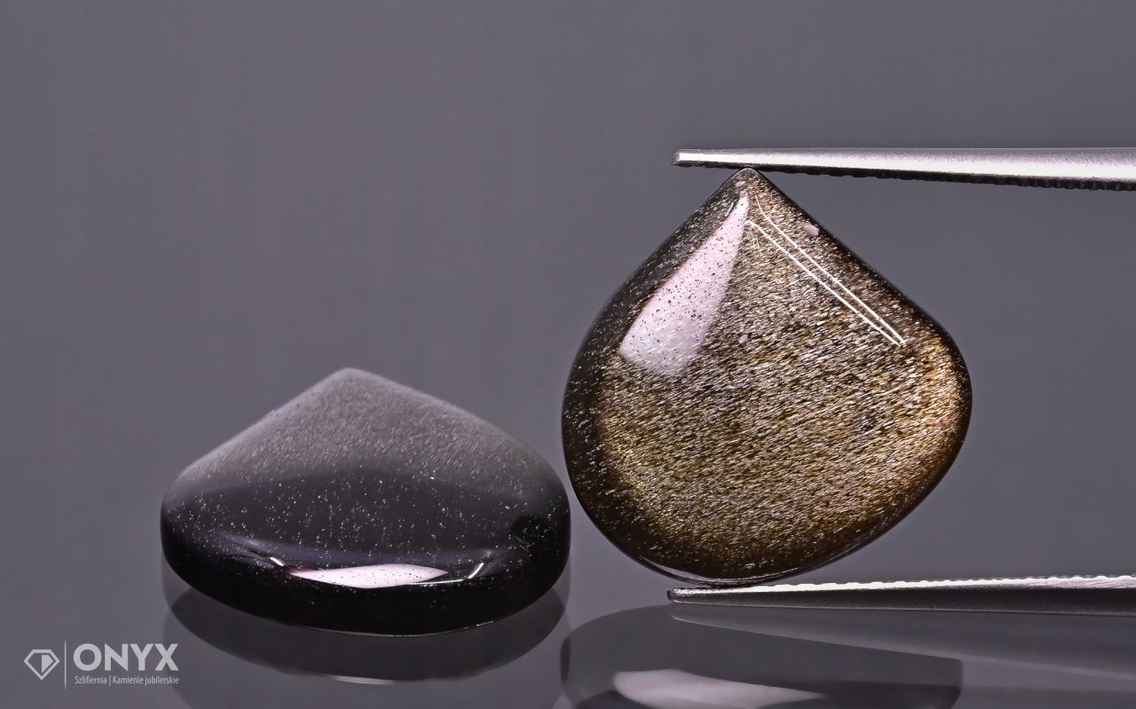 Obsidián zlatý nízký kabošon Pár nepravidelný 15,5x15 mm