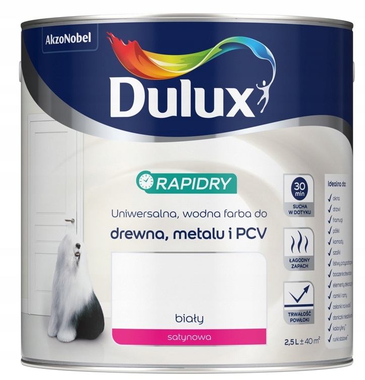 

Farba Dulux Rapidry- do drewna, biała, 2.5l