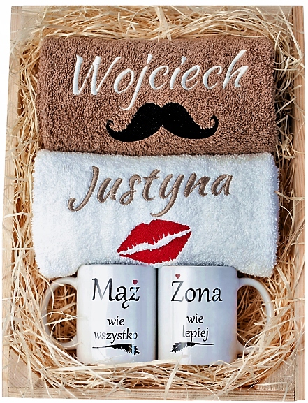 PREZENT ŚLUBNY NA ROCZNICĘ MĄŻ ŻONA RĘCZNIKI KUBKI