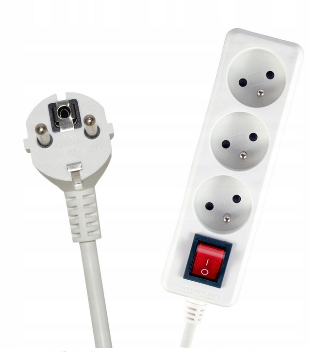LISTWA ZASILAJĄCA 3m PRZEDŁUŻACZ 3 GNIAZDA ZŁODZIEJKA DO PRĄDU WŁĄCZNIK