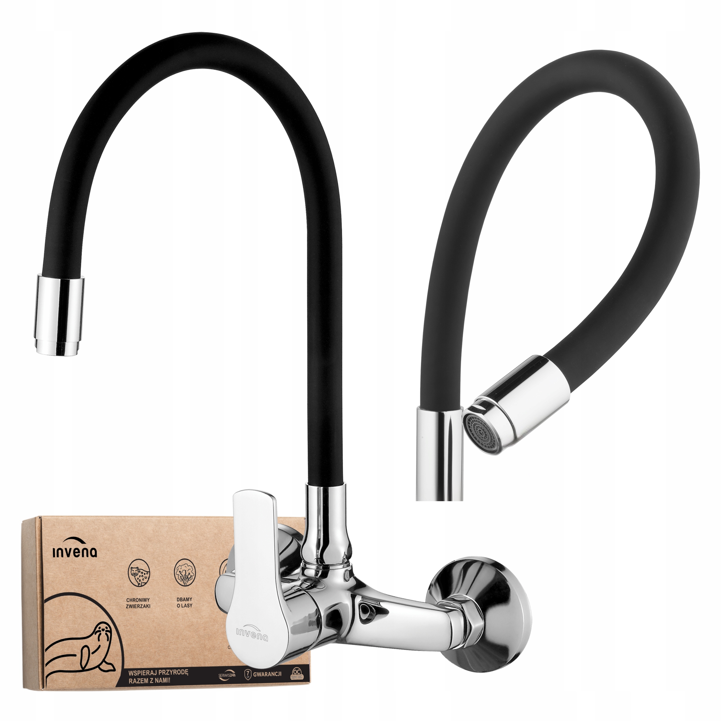 Kuchyňská Dřezová Baterie Na Stěnu S Kohoutkem Flexibilní Ramínko Černá