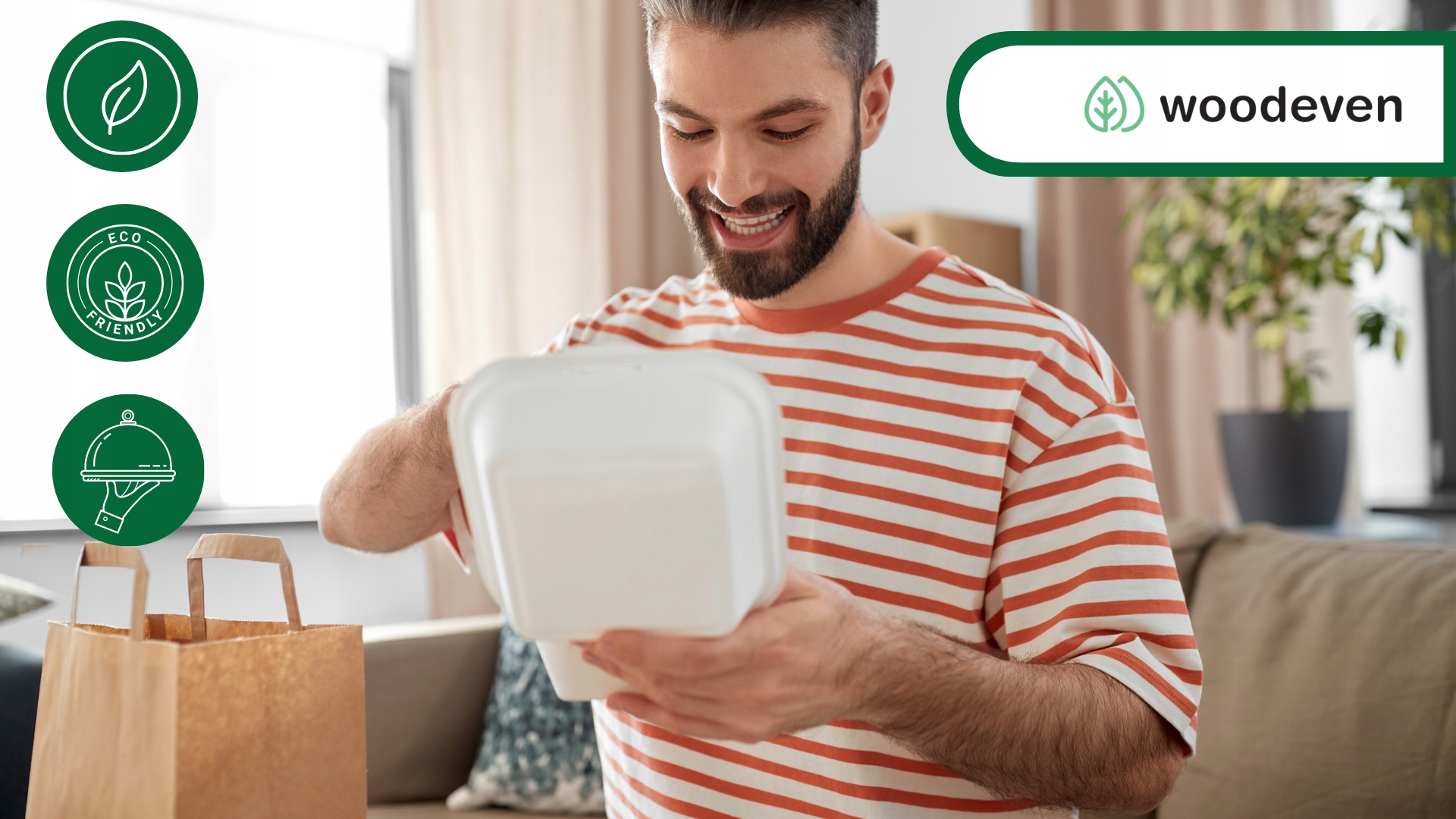 Jednorazowy trzykomorowy menubox na lunch obiad| trzcina cukrowa | 50 szt. Marka Woodeven