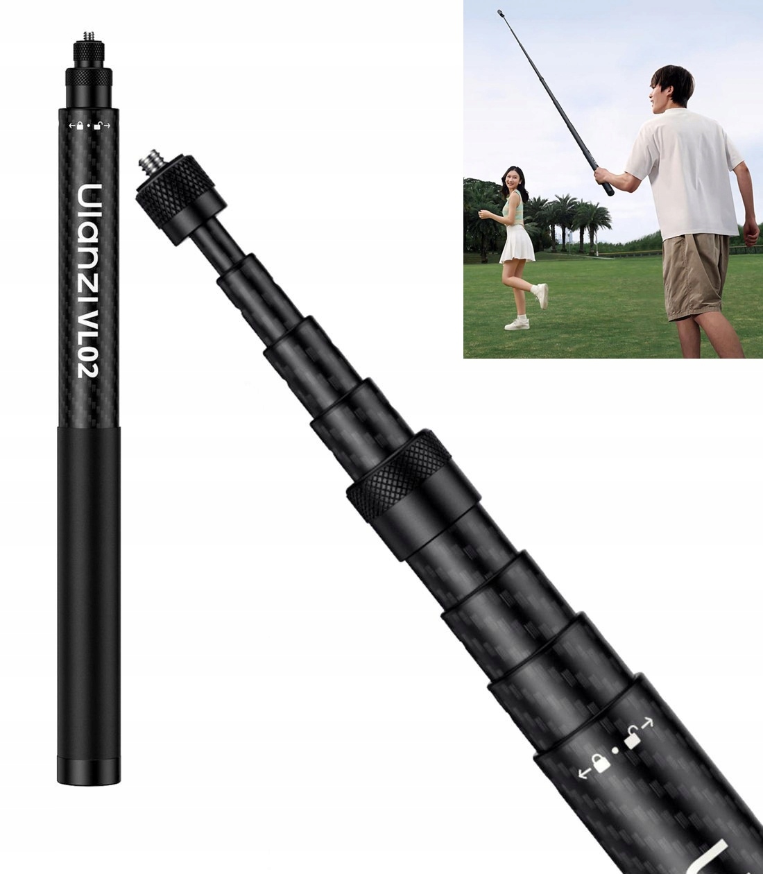 Monopod Selfie tyč Karbonová 2,7 m 1/4" držák telefonu GoPro adaptér