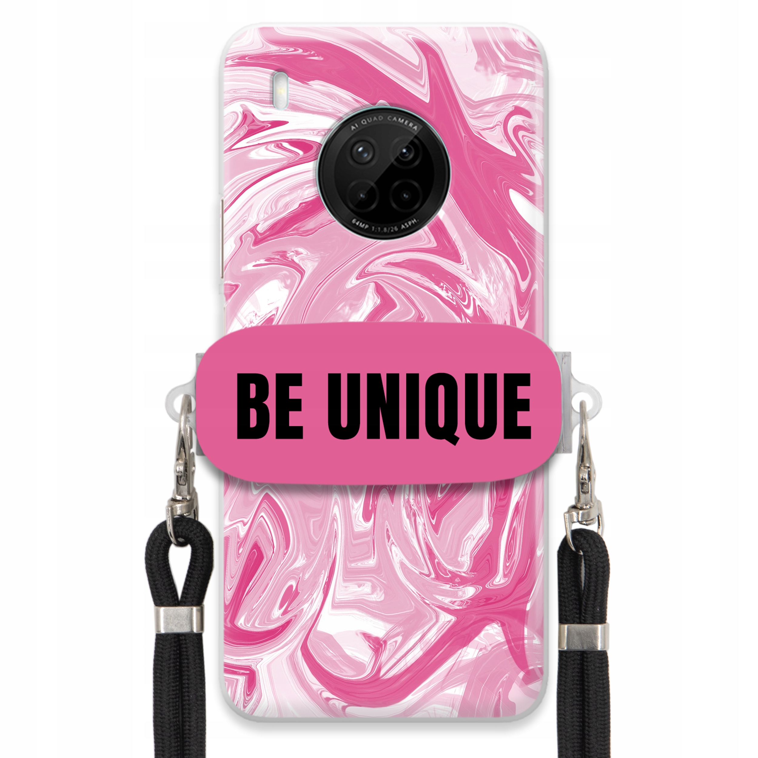 Puzdro pre Huawei Y9a Case držiak šnúrka Čierna Ružová Mramor Be Unique