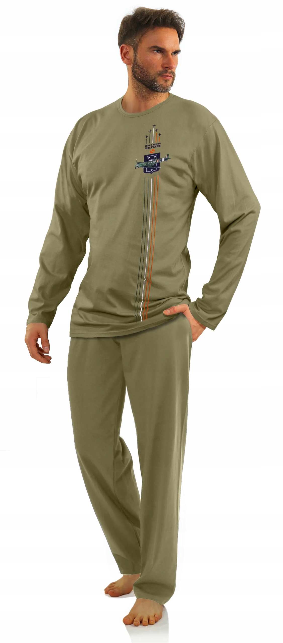 Sesto Senso Pánské dlouhé pyžamo Military 7538 Khaki 3XL