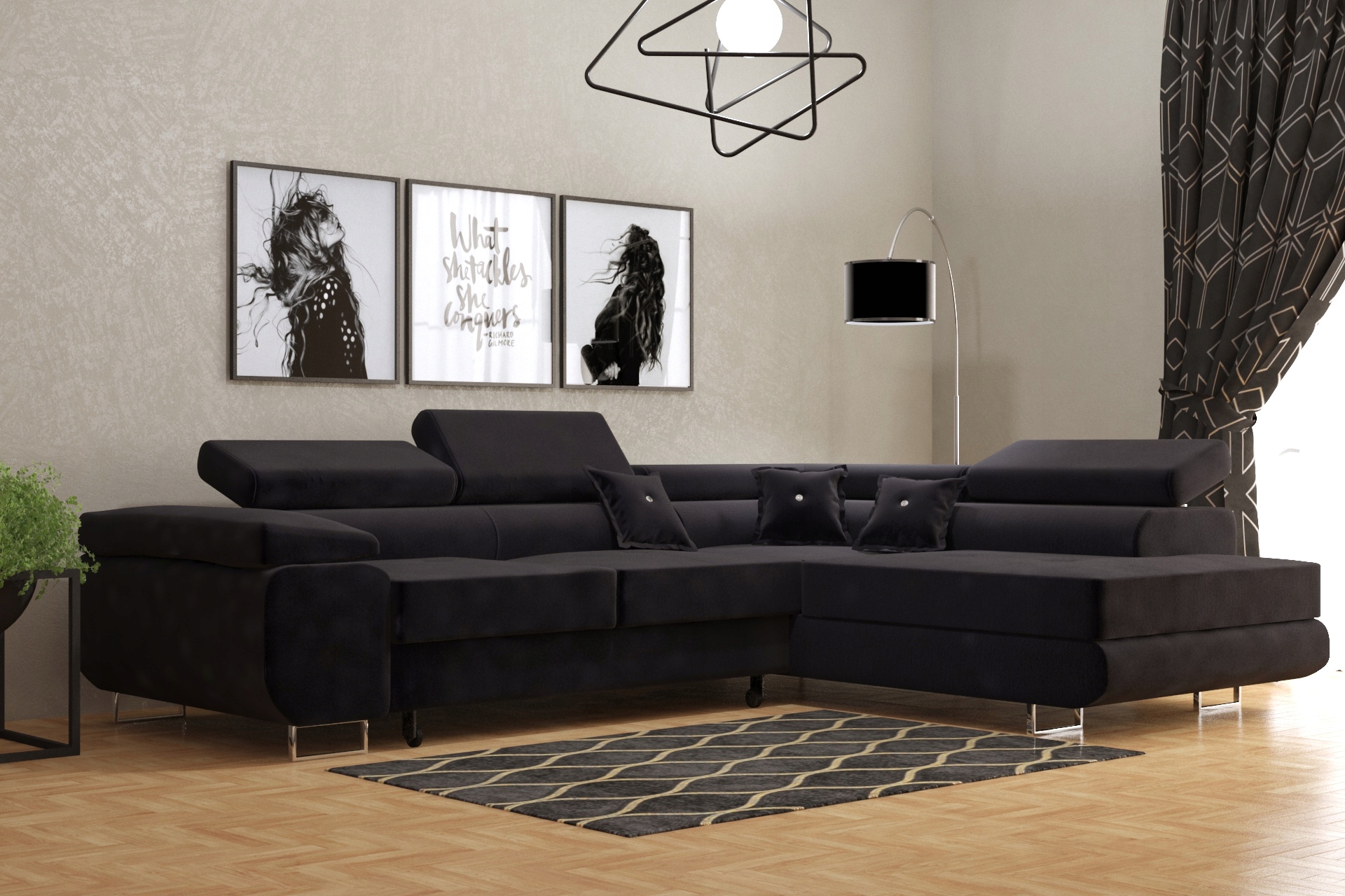 

Narożnik Funkcja spania Wild Czarny French Velvet