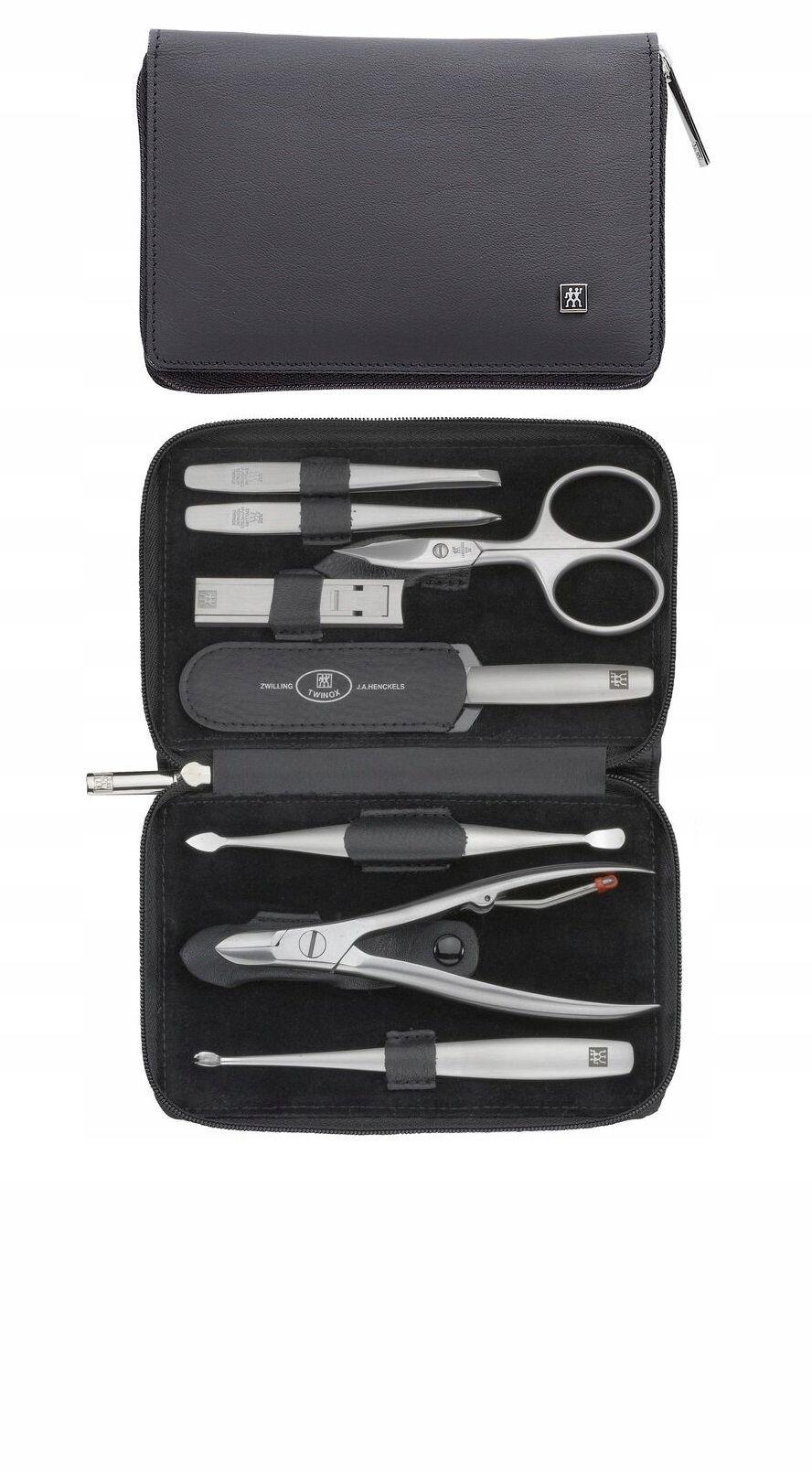 Zwilling Twinox Sada na manikúru v pouzdře na zip z nappa kůže, černá, 8 dílů