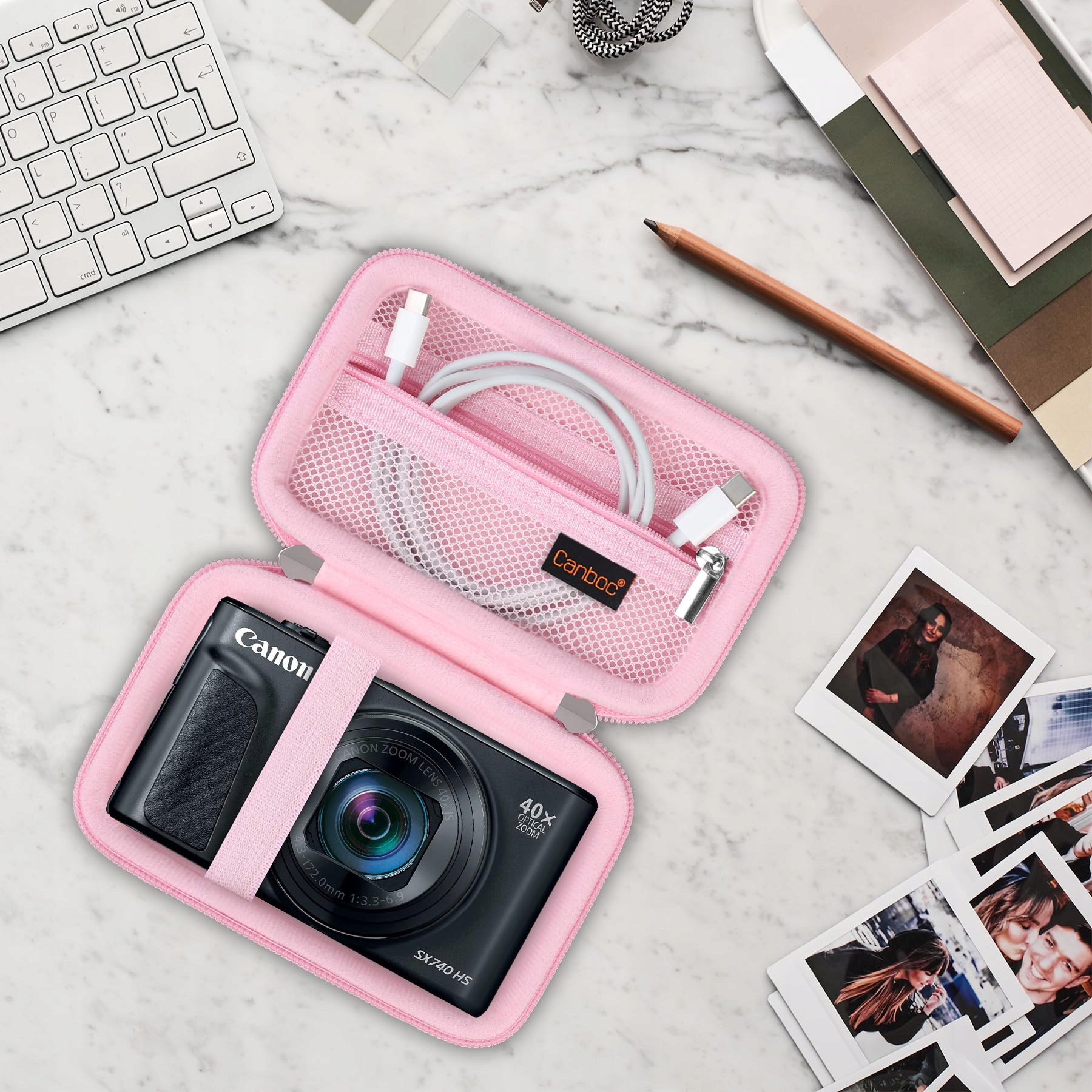 CANBOC Torba Na Aparat Canon PowerShot SX740 SX730 SX720 SX620 G7X Różowa — miniatura 7