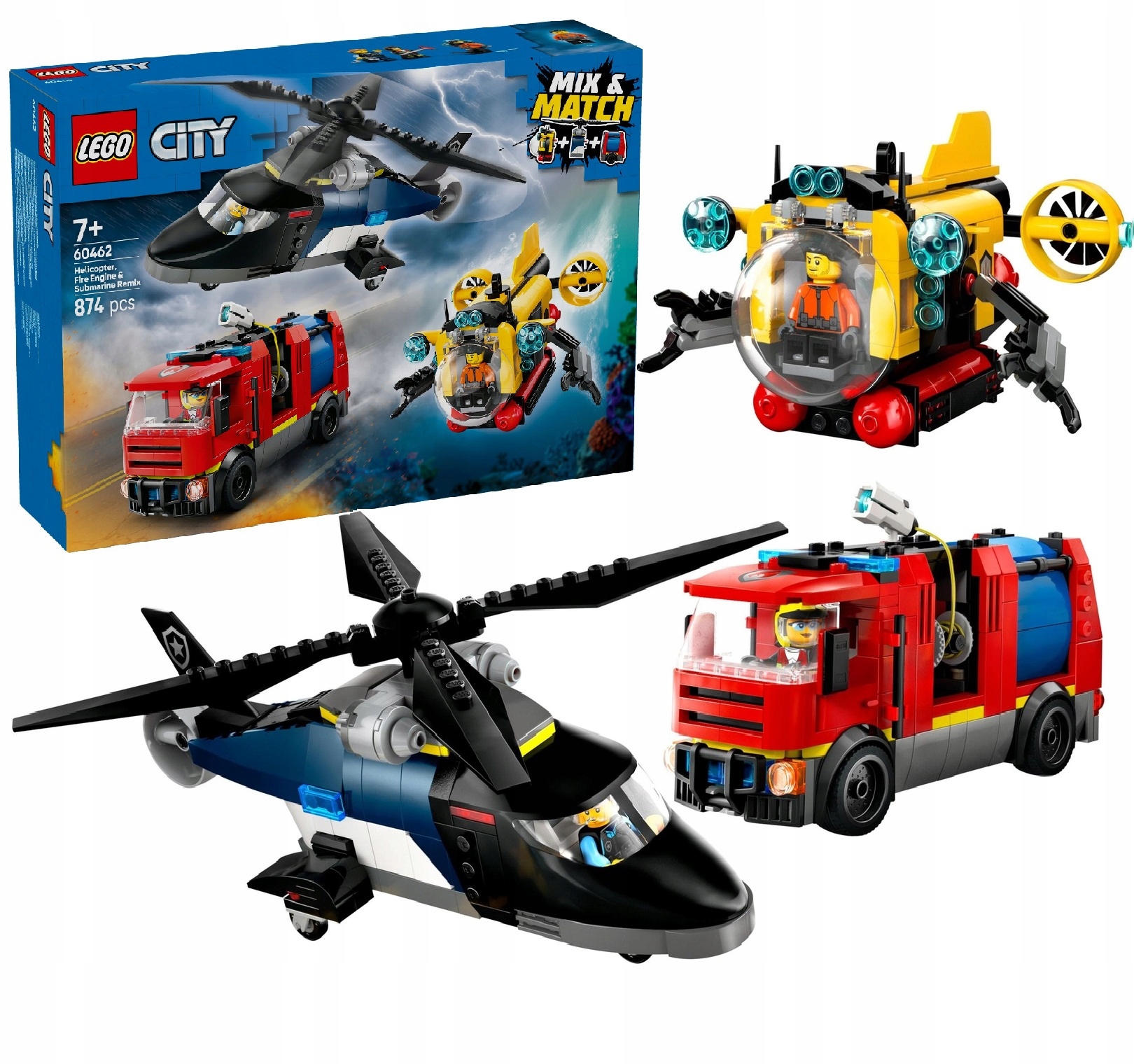 Lego City 60462 Zestaw Z Helikopterem, Wozem Strażackim I Łodzią Podwodną