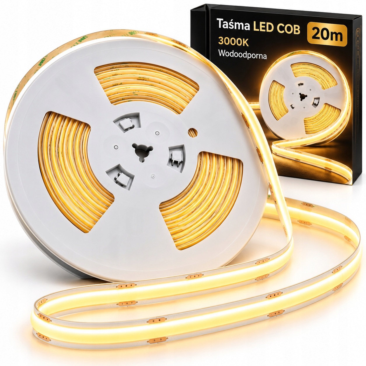 Tepelný Led pásek Cob 20 m 3000K 24V IP67 pro polic nábytku a osvětlení