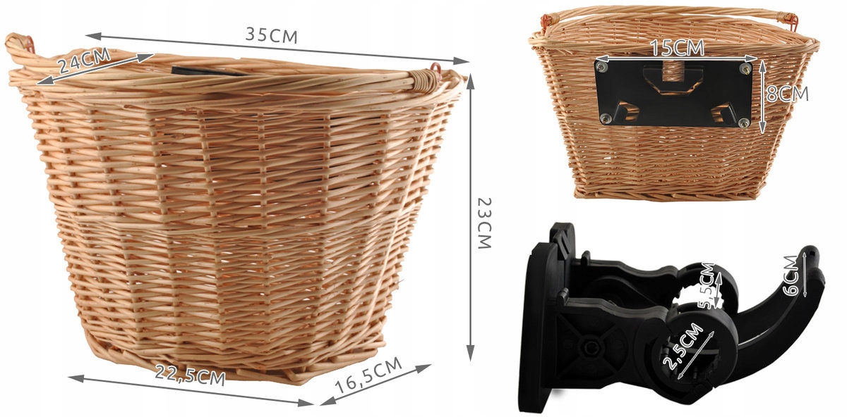 KOSZYK ROWEROWY WIKLINOWY KOSZ NA ROWER CLICK EKO DUŻY 35x27,5x24,5 KLASYK Marka Iso Trade