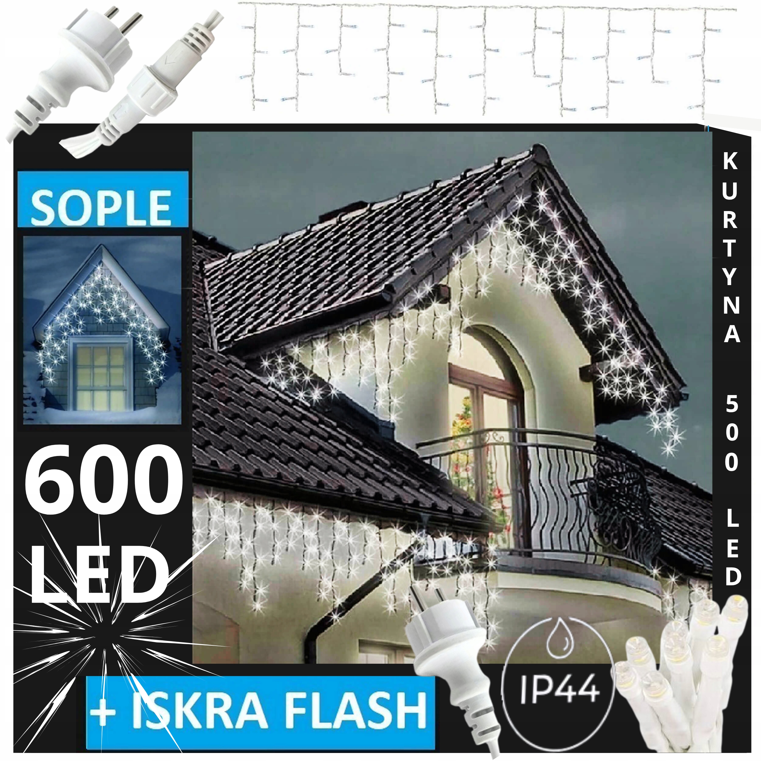 Sople 600 Led Záclona Venkovní Osvětlení Vánoční Flash Bílá Studená 28M