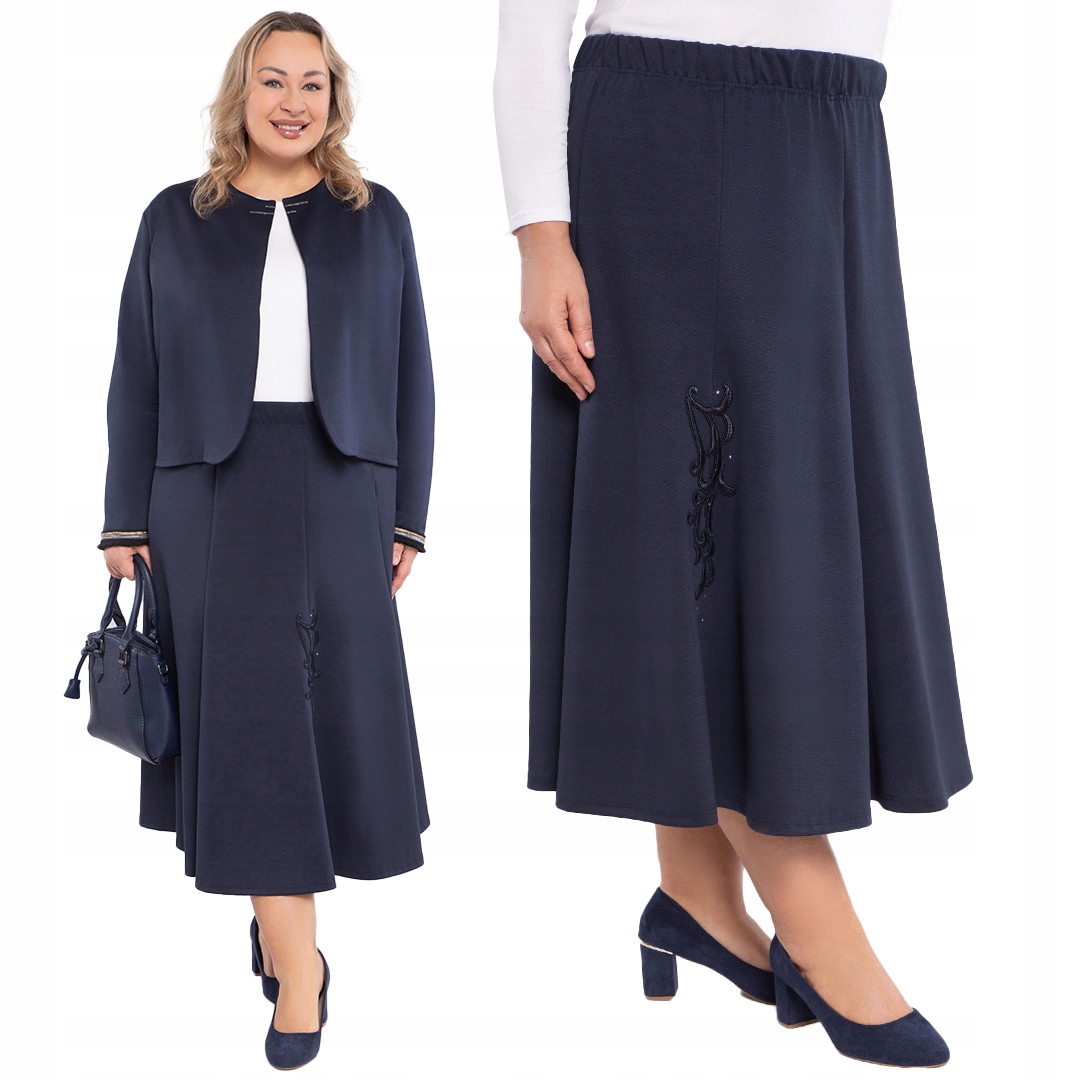 Modrá sukně s výšivkou a zirkony, velikost 48/50