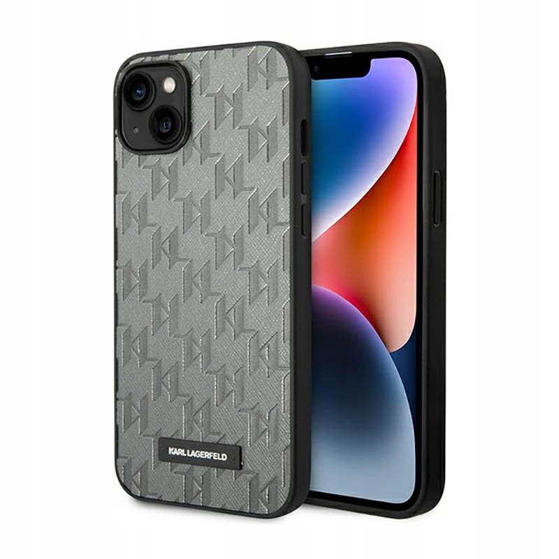 Karl Lagerfeld Saffiano Mono Metal Logo Pouzdro pro iPhone 14 Plus (šedé)