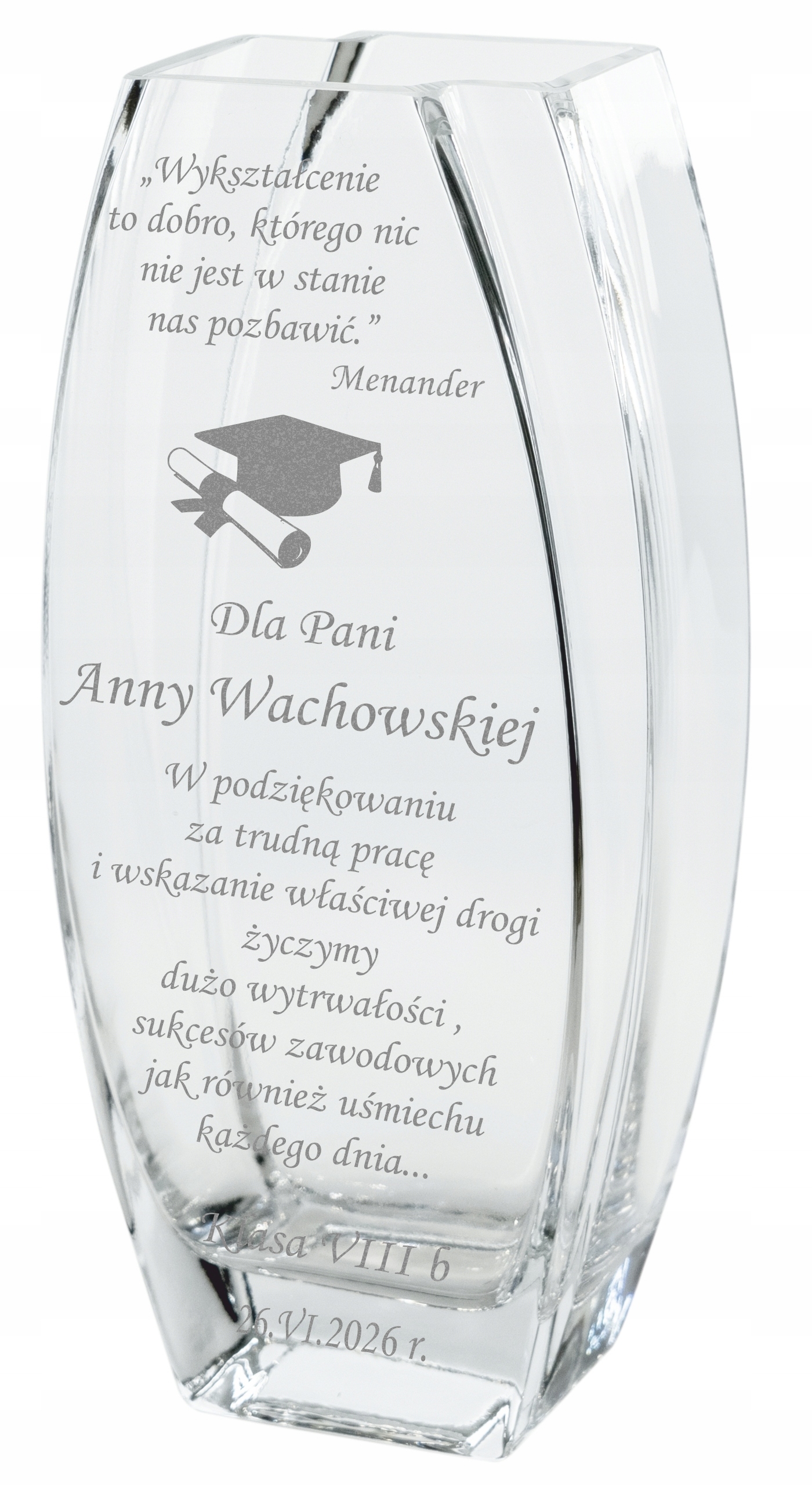Duży Wazon szklany z Grawerem 32 cm Dla Nauczyciela urodziny Koniec Roku