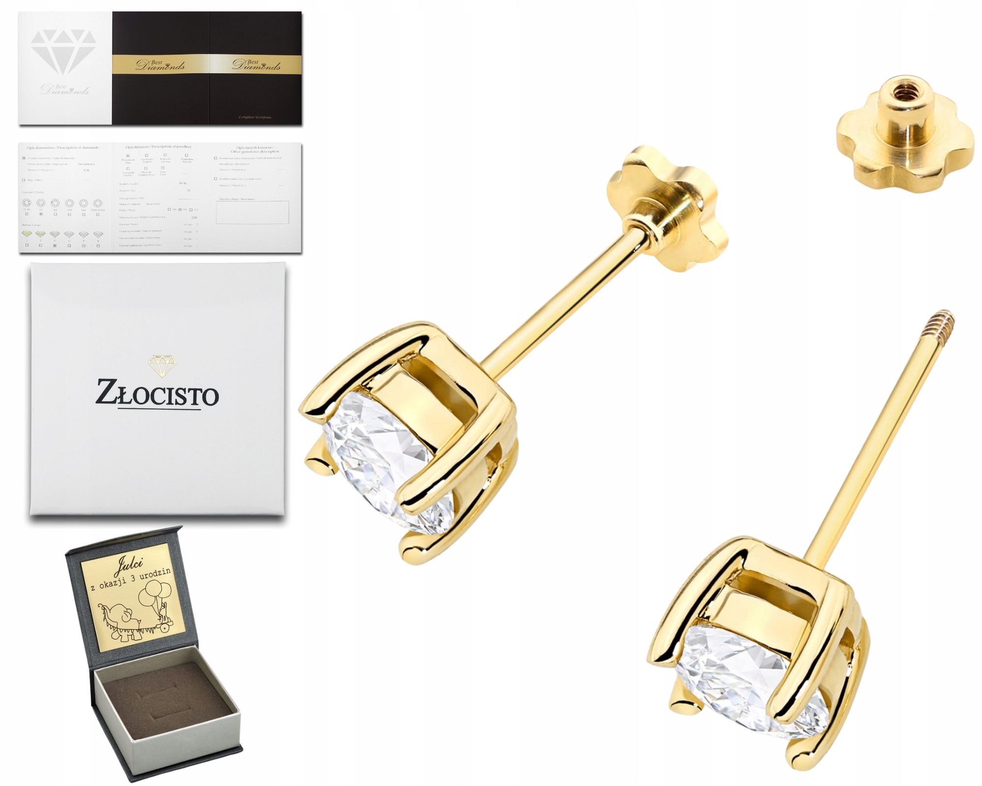 Zlaté Náušnice S Diamanty 2,00 KArátový Šroubovací Pízedek 585 Zlato Dárek