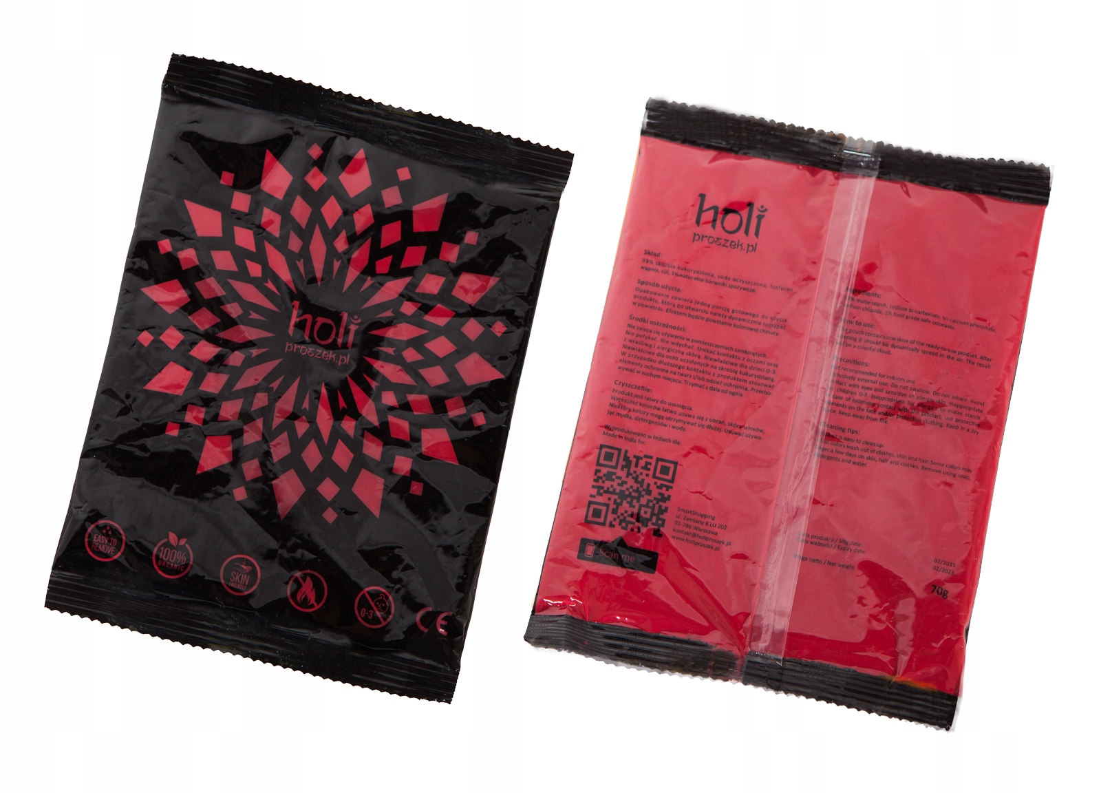 HOLI PROSZEK kolorowy na festiwal bez talku spieralny CZERWONY 70g