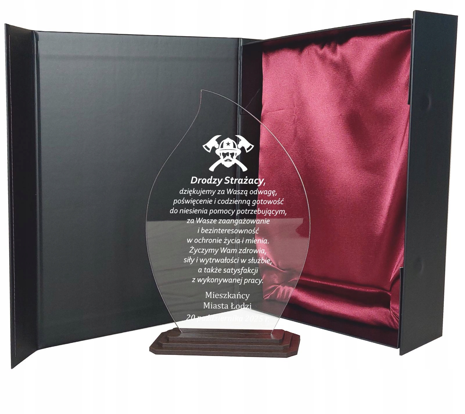 Podziękowanie dla strażaka statuetka z dedykacją Dzień Strażaka
