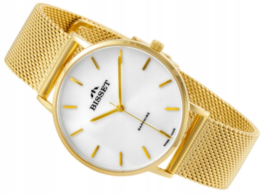 Zlaté Švýcarské Hodinky Bisset BSBF33GISX03B1 Dámské Mesh Safír Krabička
