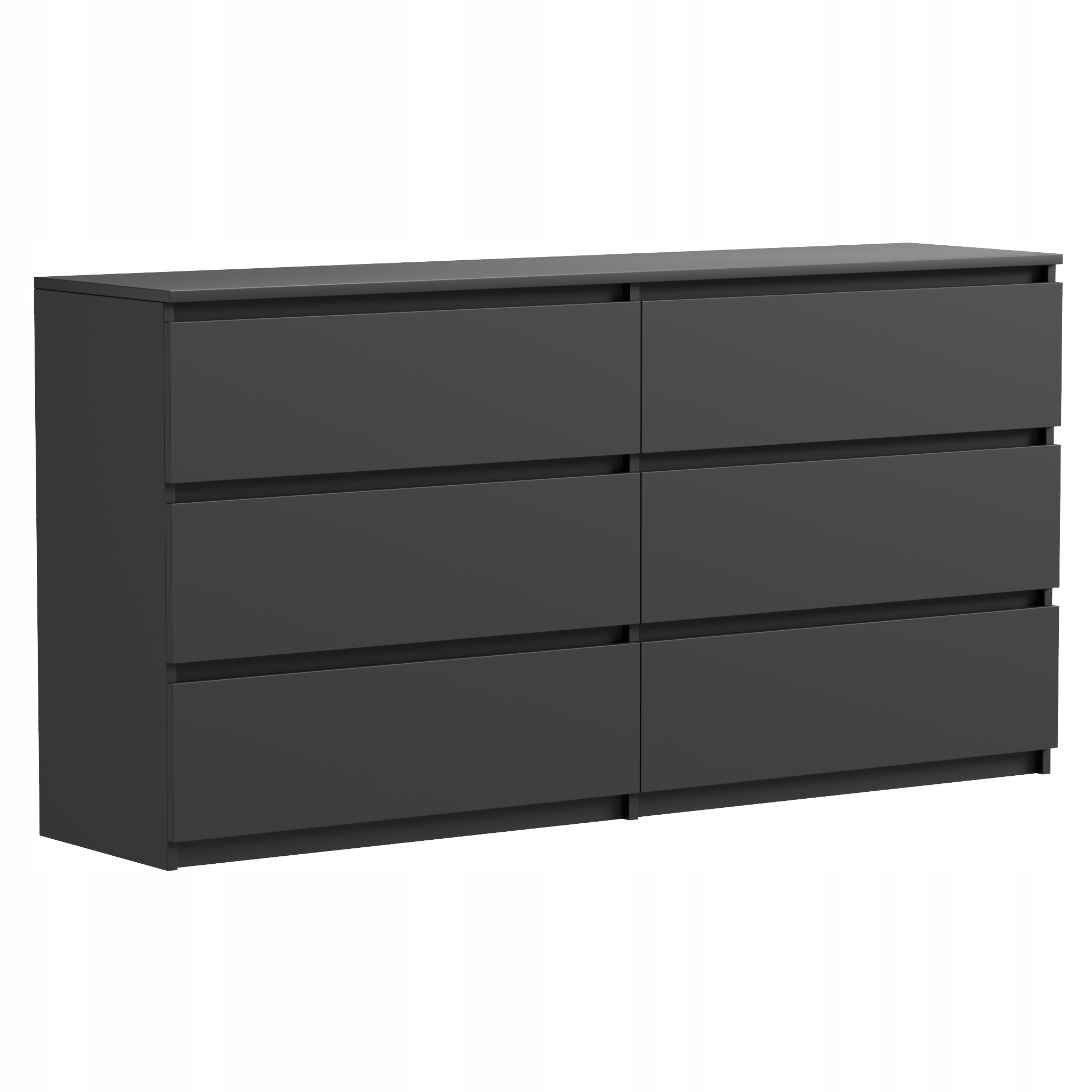 Komoda Černá Matná 6 Zásuvek 140 CM Prostorná Moderní Do Obývacího Pokoje Ložnice