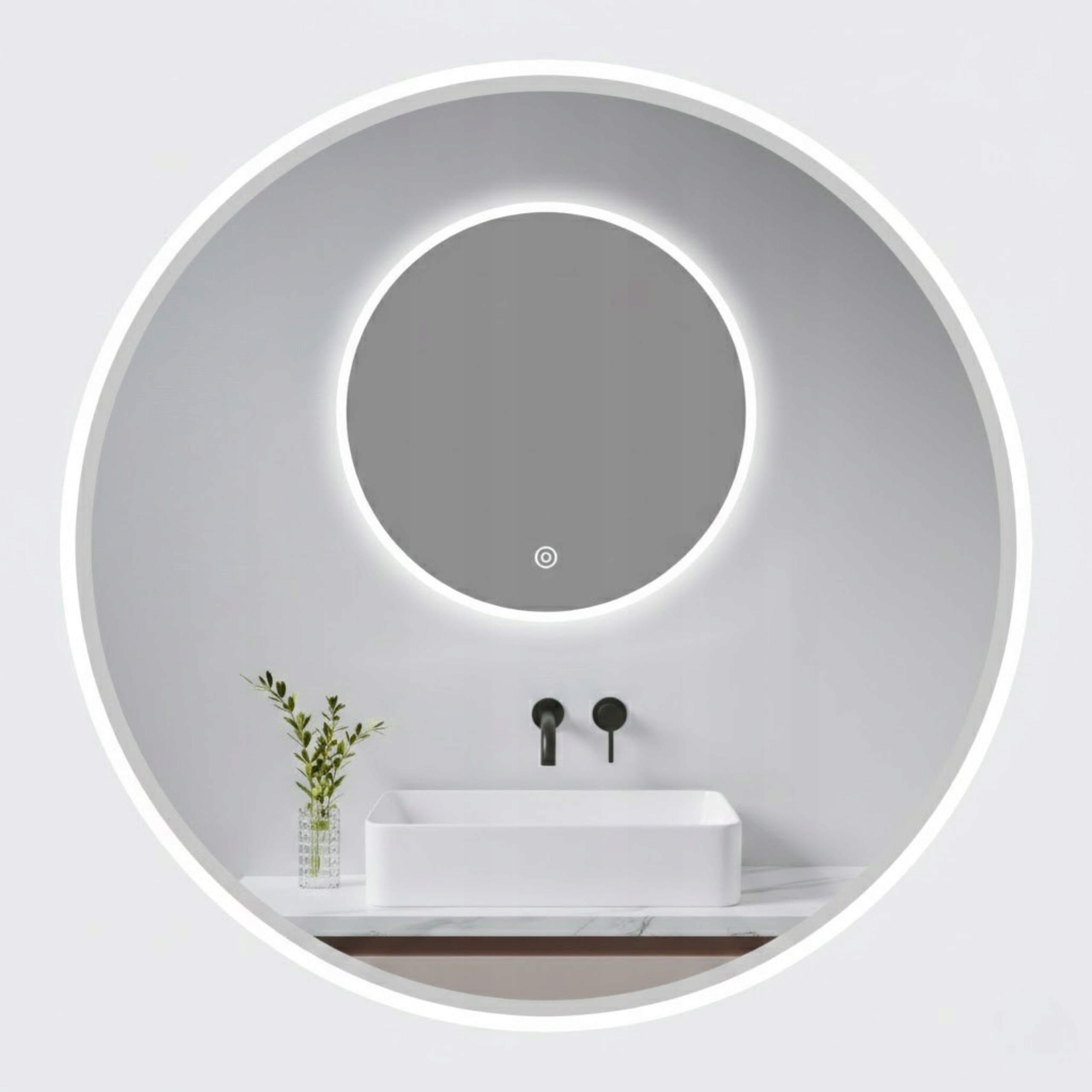 Aquauno Zrcadlo Kulaté Podsvícené Led 60 cm Koupelnové Dotykové Antipara