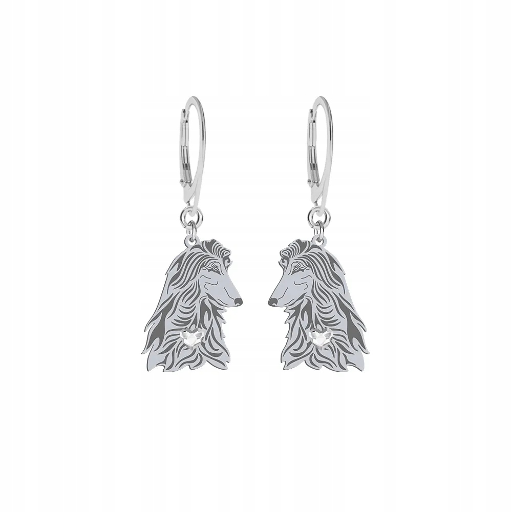 Stříbrné Náušnice se psem Afghánský chrt 925 Šperky Dárek Gravírování Bonus